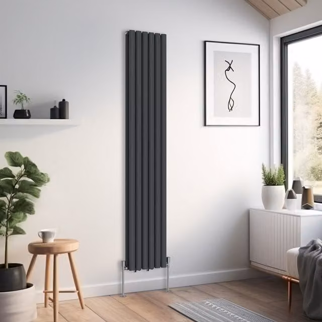 Right Radiators Oval Double Panel Vertical Radiator in Anthracite, Height: 180 cm, Width: 35.4 cm
