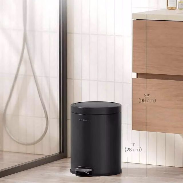 The Bazaarist Steel Pedal Bathroom Waste Bin with Soft Close Lid and Removable Inner Bucket, Jet Black