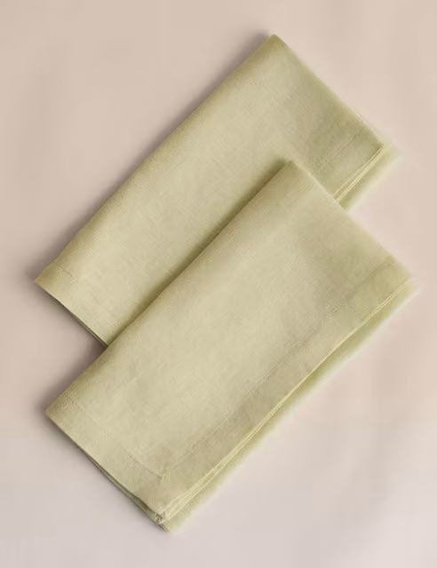 M&S Set of 2 Plain Pure Linen Napkins in Green