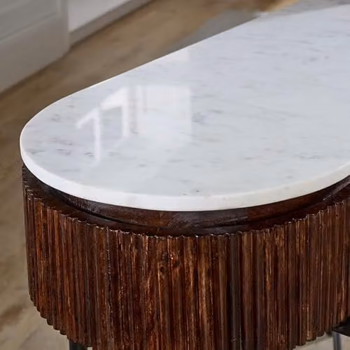 Indian Hub Opal Console Table with Marble Top and Metal Legs, W: 120 cm, D: 40 cm, H: 77 cm – 5
