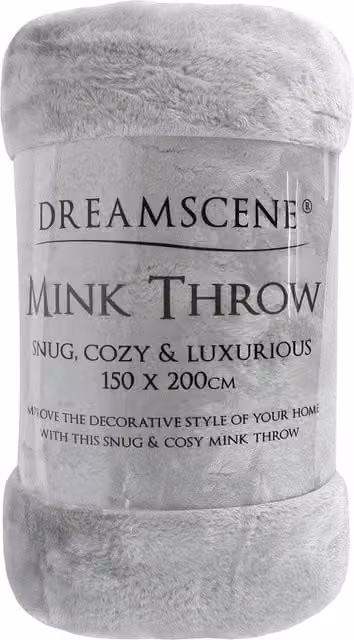Dreamscene Silver Faux Fur and Fleece Throw Blanket, Single, W: 125 cm, L: 150 cm