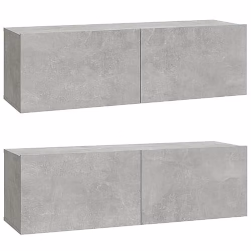 vidaXL Set of 2 Wall-Mounted TV Cabinets in Concrete Grey, Modern MDF Storage with Hinged Doors, W/D/H: 100 x 30 x 30 cm