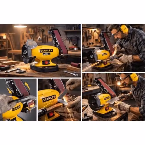 Stanley Bench Grinder and Sander in Yellow, 330W Benchtop Tool for Metalwork and Woodwork – 2