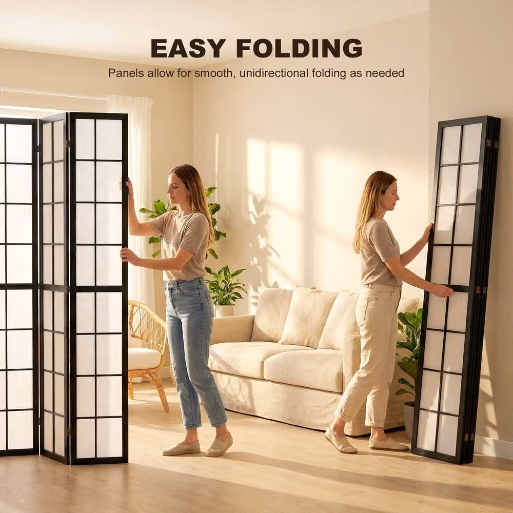 HOMCOM 4 Panel Folding Geometric Room Divider in Black Wood – 5