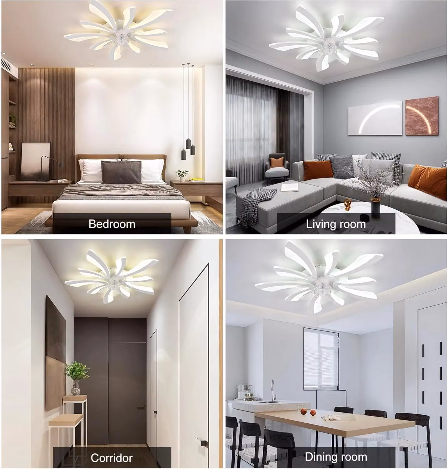 Garwarm Dimmable LED Ceiling Fan with Lights and Remote Control in White – 4