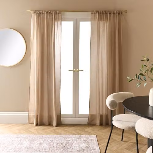 OHS Linen Look Voile Curtains, 2 Panels, Brown/Beige, W: 140 cm, Drop: 220 cm