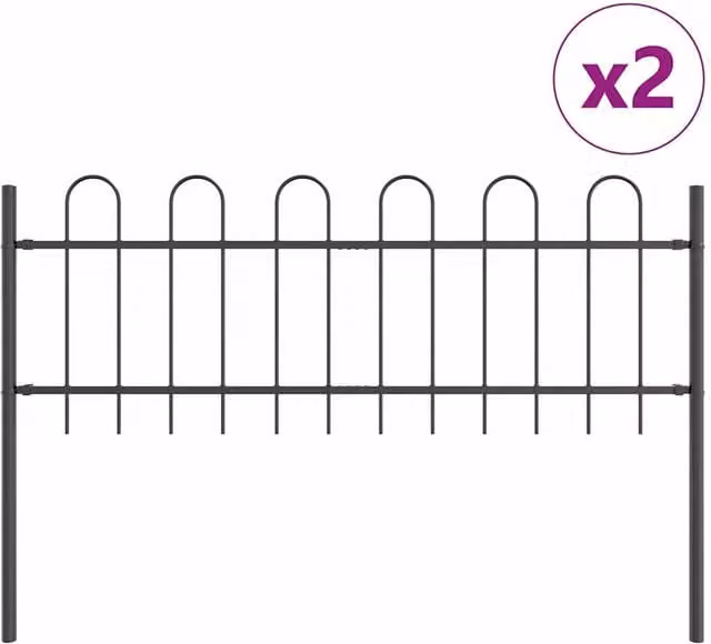Berkfield Home Grey Steel Hoop Top Garden Fence, W: 340 cm, H: 110 cm – 1