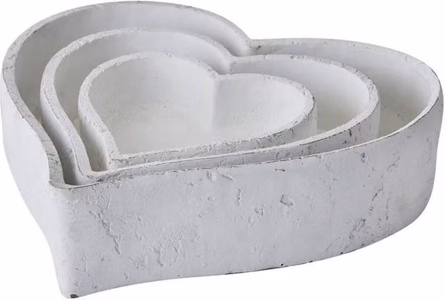 Hill Interiors Ceramic Heart Decorative Bowl, Pack of 3, White