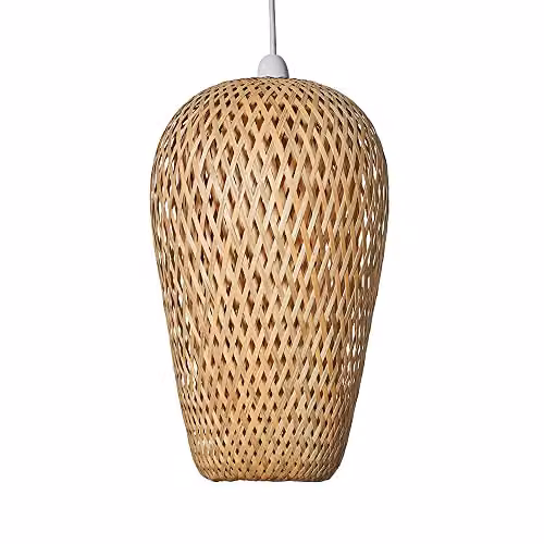 MiniSun Modern Bamboo Lattice Design Ceiling Light Shade in Beige and Sand, Shade Width: 23 cm – 1
