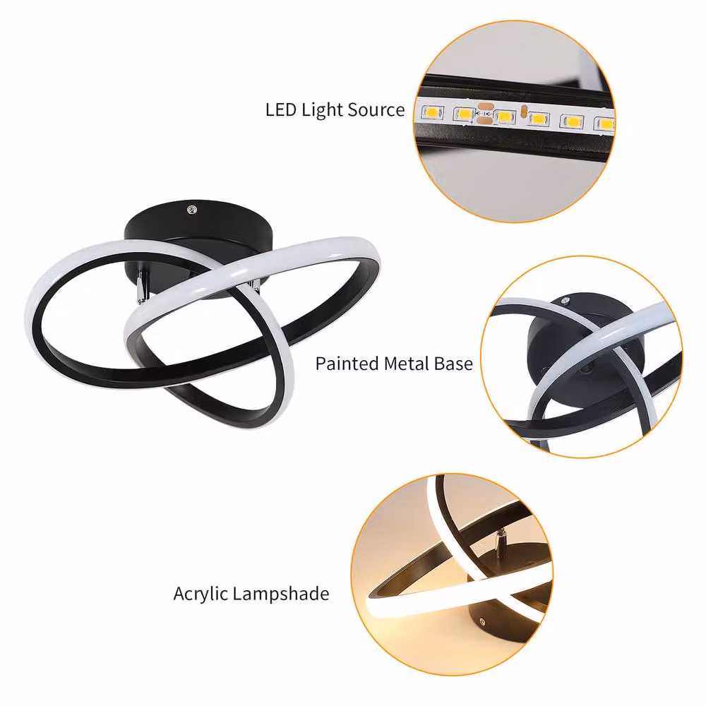 Pheashine Modern LED Ceiling Light, Warm White 3000K, Black, Diameter: 30 cm – 4