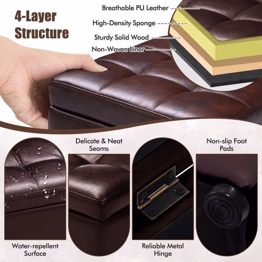 KORVIXA Upholstered Ottoman Seat Cube in Brown, Width: 100 cm – 4