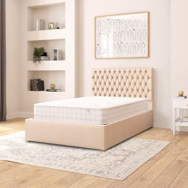 Aspire Monroe Upholstered Ottoman Storage Bed in Beige Kimiyo Linen Fabric, W/D/H: 120 x 200 cm