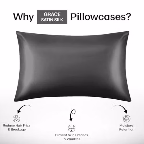 Grace Satin Silk Pillowcase 2 Pack in Black and Anthracite with Envelope Closure – 4