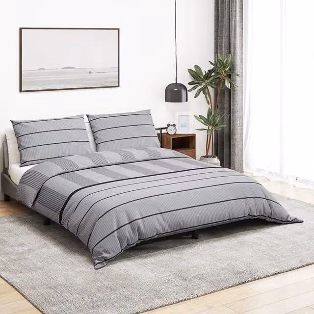 Berkfield Home Grey Cotton Duvet Cover and Pillowcase Set, W: 135 cm x L: 200 cm – 1