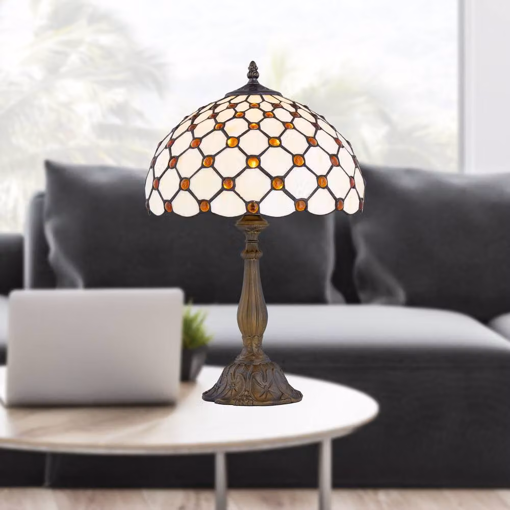 First Choice Lighting Nicolson Natural Tiffany Jewel Table Lamp in Bronze, Height: 47 cm – 4