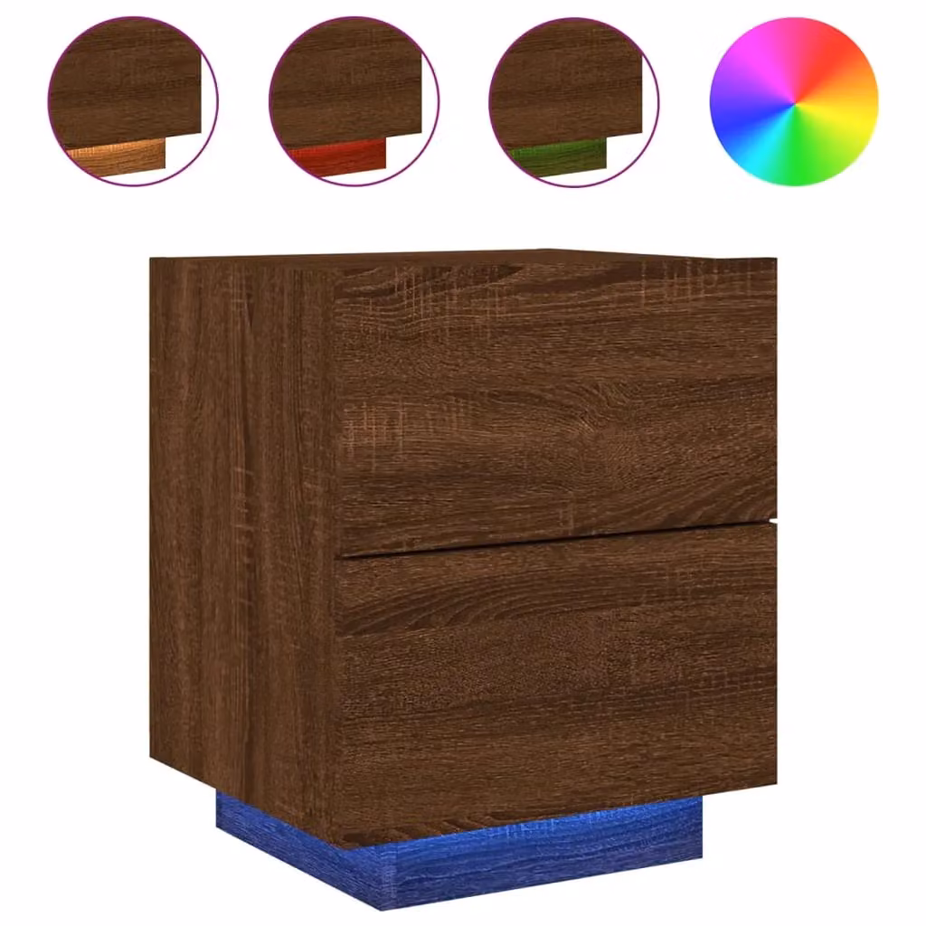 Berkfield Home Modern Bedside Cabinet in Brown Oak with Integrated LED Lighting – 2