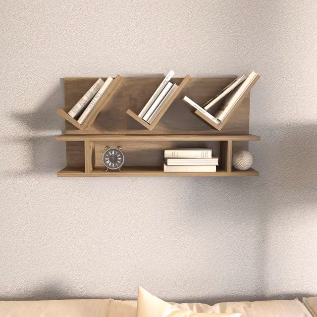 Decorotika Larissa Wall Shelf in Walnut Pattern Brown and Yellow