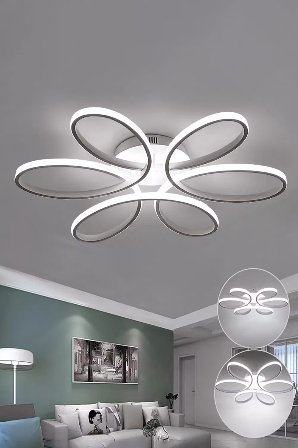 Living and Home Modern White Acrylic Petal LED Semi Ceiling Light, Diameter: 74 cm – 4