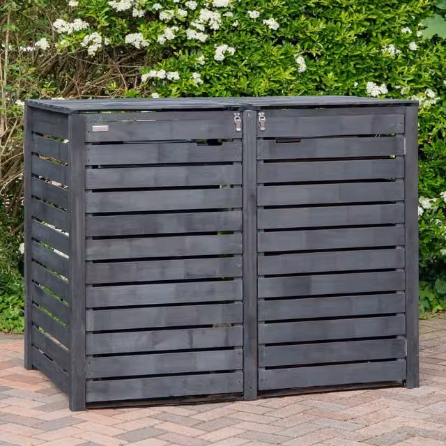 Samuel Alexander Modern Wooden Double Wheelie Bin Store for 2 Bins in Grey and Black, W/D/H: 116 x 81 x 81 cm