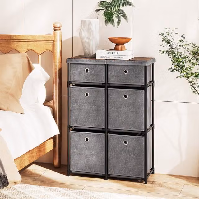 Costway Modern Grey Bedroom Nightstand Chest of Drawers