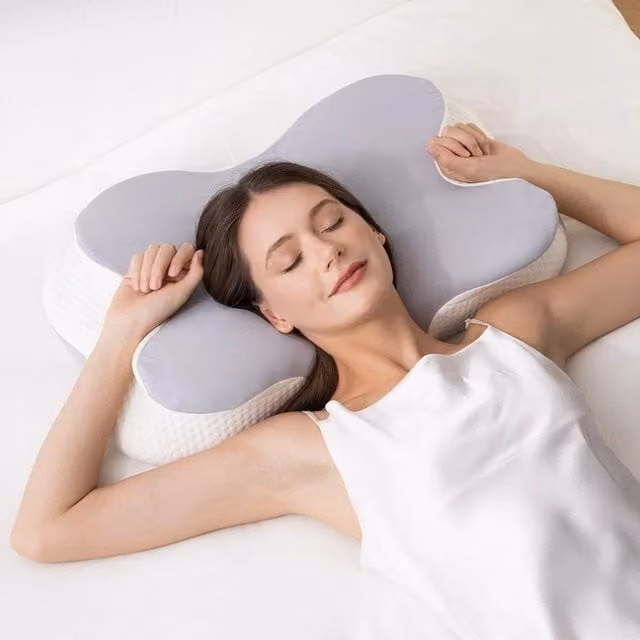 Kelvenix Ergonomic Memory Foam Cervical Neck Pillow for Pain Relief in Grey