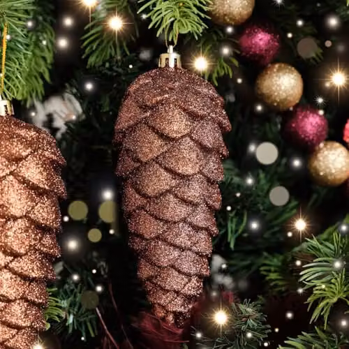 Melody Maison Set of 2 Bronze Glittered Pinecone Hanging Bauble Decorations – 2
