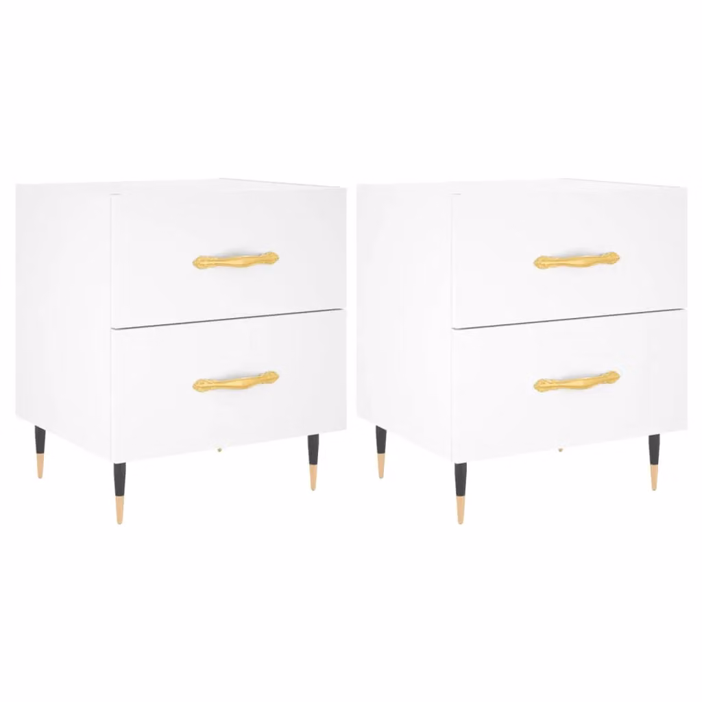 Berkfield Home Set of 2 Modern White Bedside Cabinets, W/D/H: 40 x 35 x 47.5 cm – 2