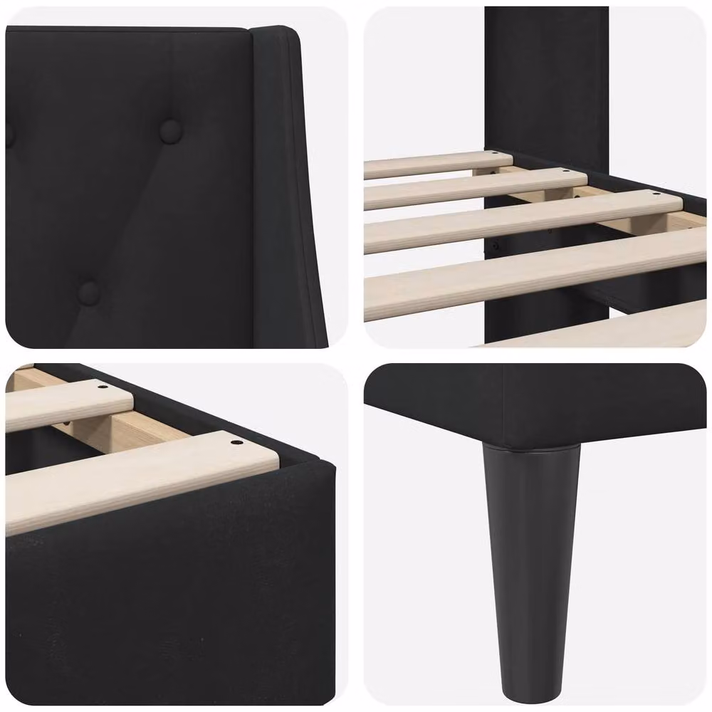 Berkfield Home Velvet Bed Frame with Headboard in Black, W: 180 cm, D: 200 cm – 3