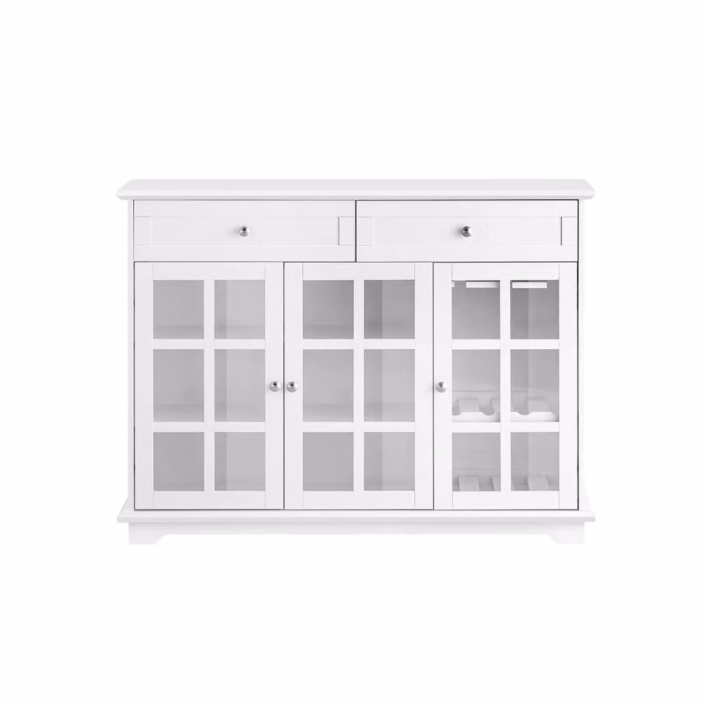 SoBuy White Farmhouse Sideboard with Glass Doors and Silver Accents – 2