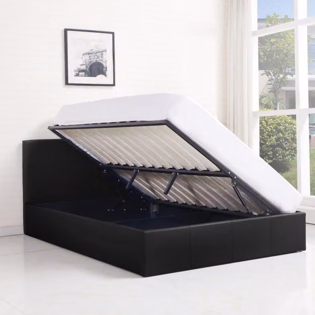 Kosy Koala Single Ottoman Storage Bed with Mattress in Black Synthetic Leather, W/D/H: 90 x 190 cm