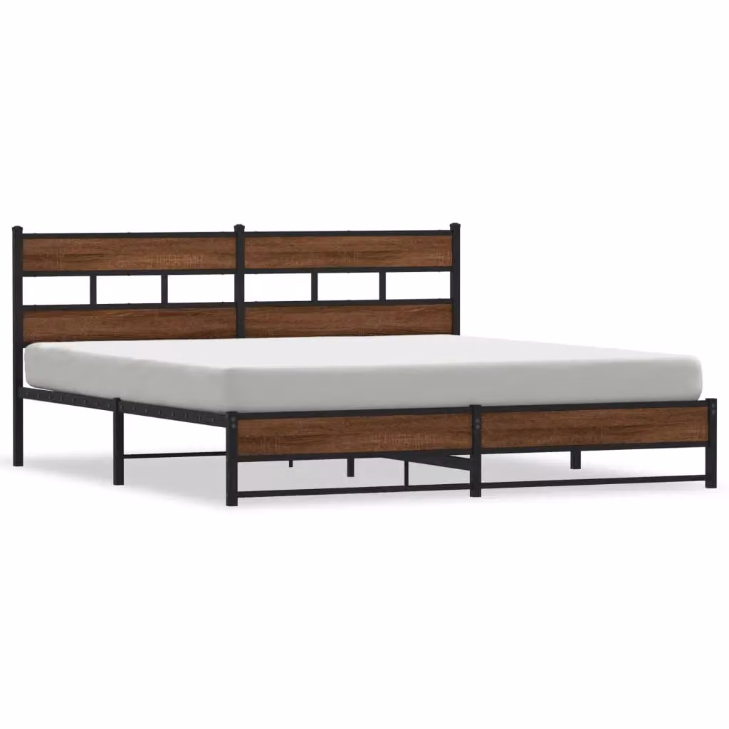 Berkfield Home Metal Bed Frame in Brown Oak, Super King, W/D/H: 180 x 200 cm – 2
