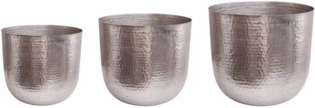 Lemon Pavilion Furniture and Decor Felix Hammered Metal Planters, Set of 3, Silver, Gold and Bronze – 1