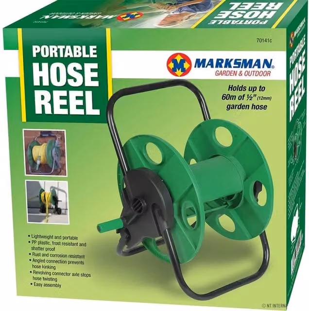 BARGAINS-GALORE Portable Freestanding Garden Hose Reel for up to 45m Hose, Green and Multicolour – 1