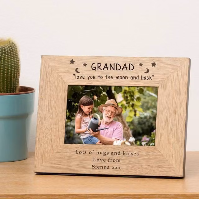 Uniqueful Personalised Love You To The Moon Wood Picture Frame, Brown, W/H: 17.8 x 12.7 cm