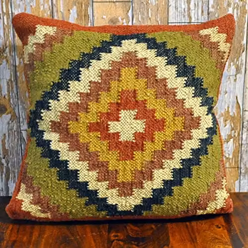 AcaciaHome Multicolour Traditional Kilim Aztec Ethnic Square Cushion Cover with Filler, W/D/H: 40 x 40 x 40 cm