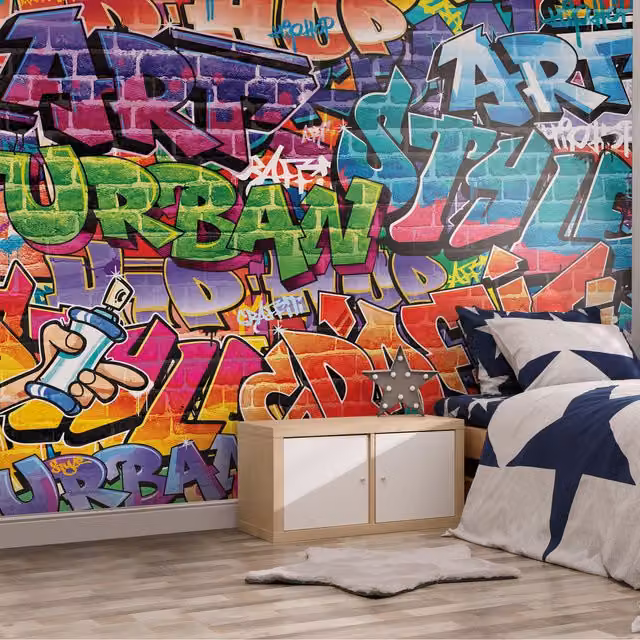 Walltastic Graffiti Wall Mural in Multicolour and Purple