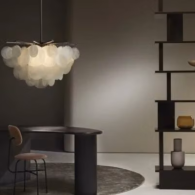 CTO Lighting Nimbus Round Chandelier in White and Transparent Glass with Black Metal Details