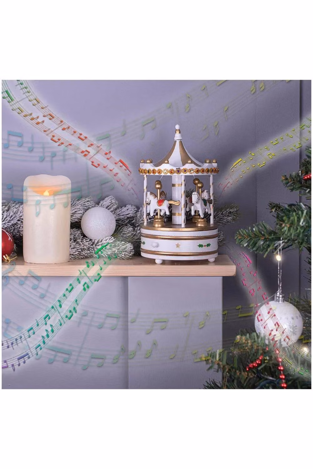 Netagon Classic Wooden Carousel Music Box in White and Gold – 5