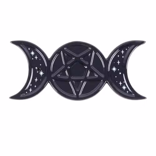 Something Different Wholesale Spellbound Secrets Triple Moon Ceramic Incense Stick Holder in Black and White – 1