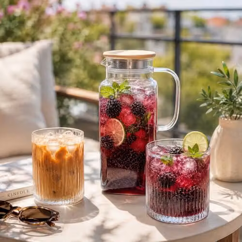 Eden & Willow Square Glass Water Jugs with Bamboo Lids and Strainer, 1.8 l, 2 Pack, Transparent – 5
