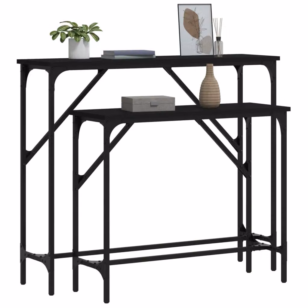 Berkfield Home Set of 2 Black Industrial Style Console Tables in Engineered Wood – 3