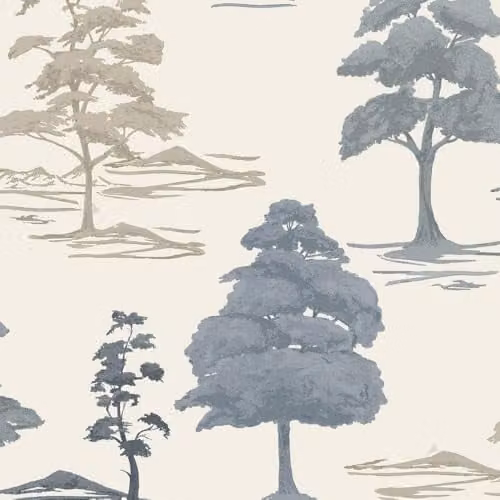 Belgravia Decor Carlotta Tree Blue and Cream Botanical Floral Wallpaper