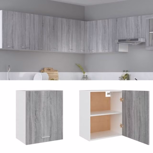 Berkfield Home Grey Sonoma Wall Mounted Hanging Cabinet with Hinged Doors, W: 50 cm, D: 31 cm, H: 60 cm – 1
