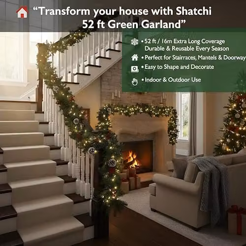 Shatchi 16m Alaskan Green Artificial Christmas Garland Foliage for Indoor and Outdoor Decoration – 7