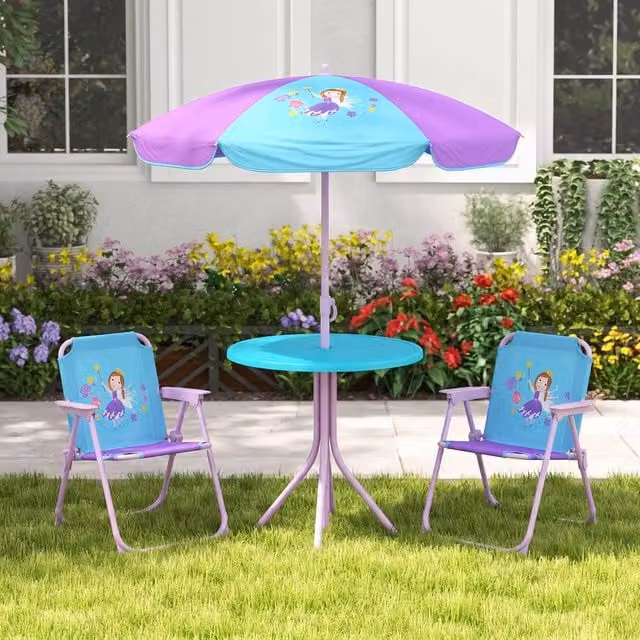 STILVORA Children's Blue Floral Patio Set with Parasol