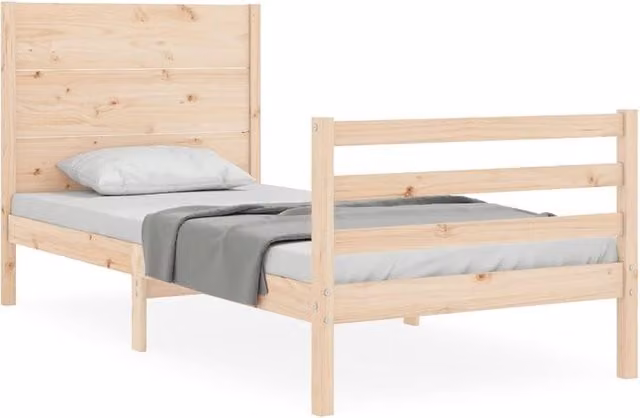 Berkfield Home Small Single Solid Wood Bed Frame with Headboard in Natural Pine, W/D/H: 80 x 160 cm