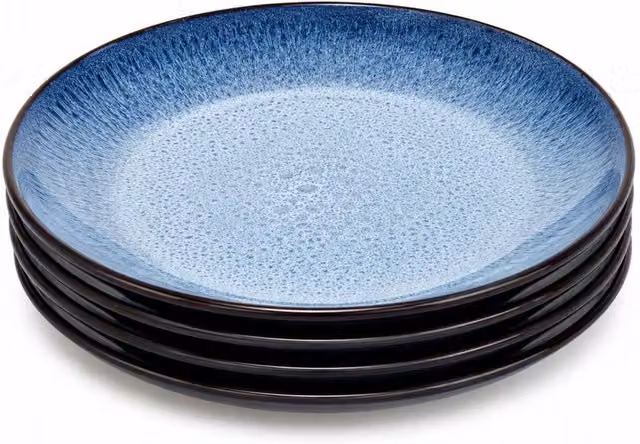 Upper Street Havn Blue Reactive Glaze Stoneware Dinner Plate Set of 4, Diameter: 26.6 cm