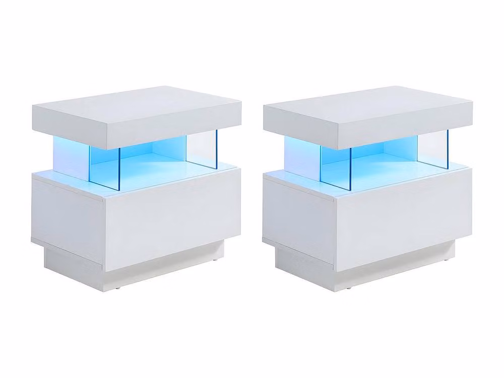 Vente-unique Set of 2 White Lacquered Bedside Tables with 1 Drawer and 1 Open Compartment – 2