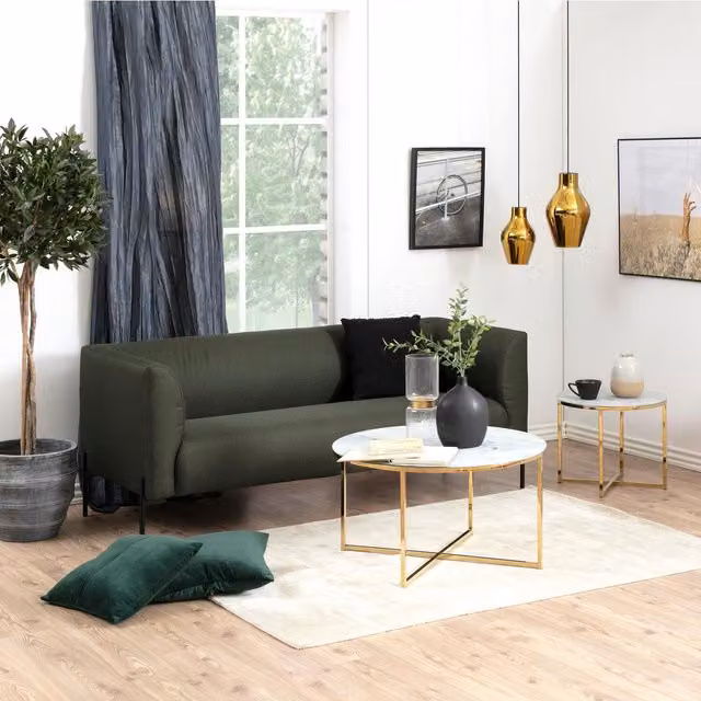 FurnitureboxUK Alissa Round White Marble and Gold Glass Coffee Table