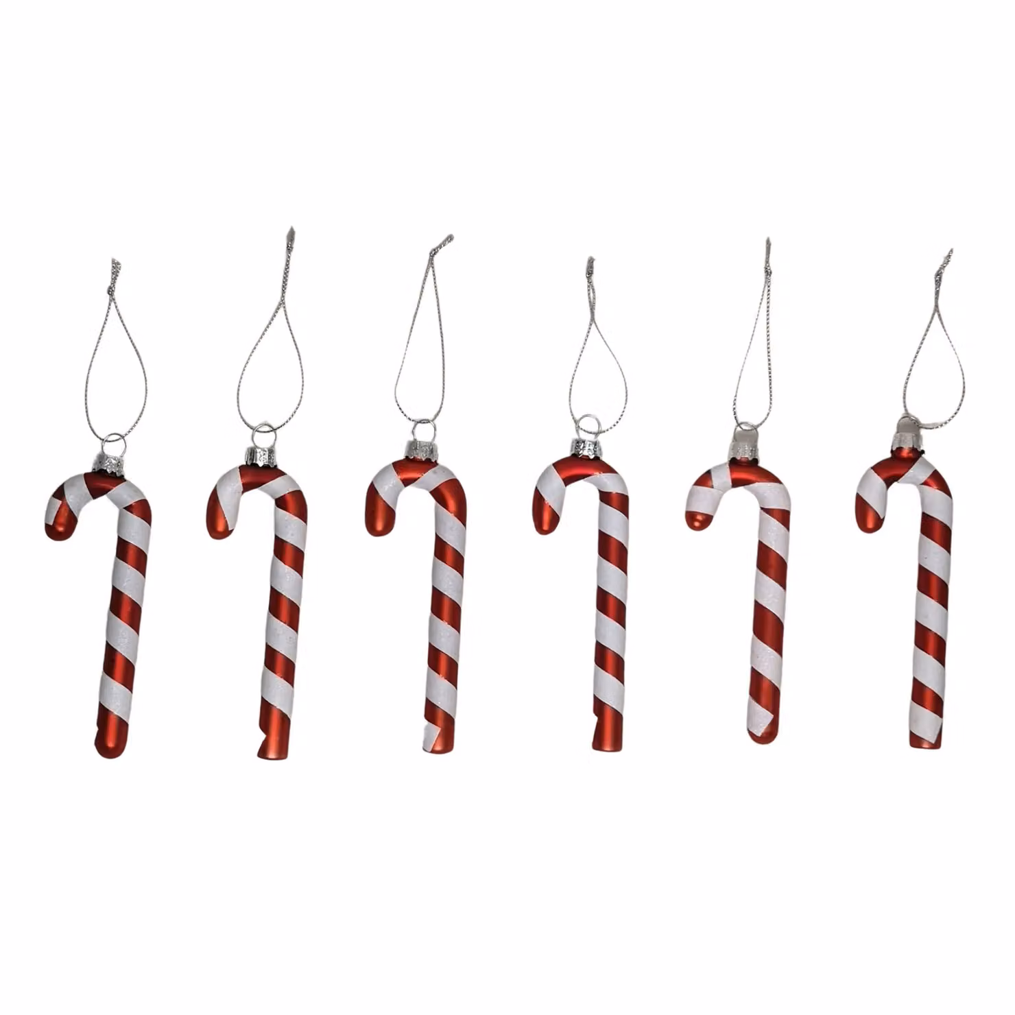 Samuel Alexander Set of 6 Striped Glass Christmas Tree Pendant Decorations in Red, White and Silver, 12 cm – 5